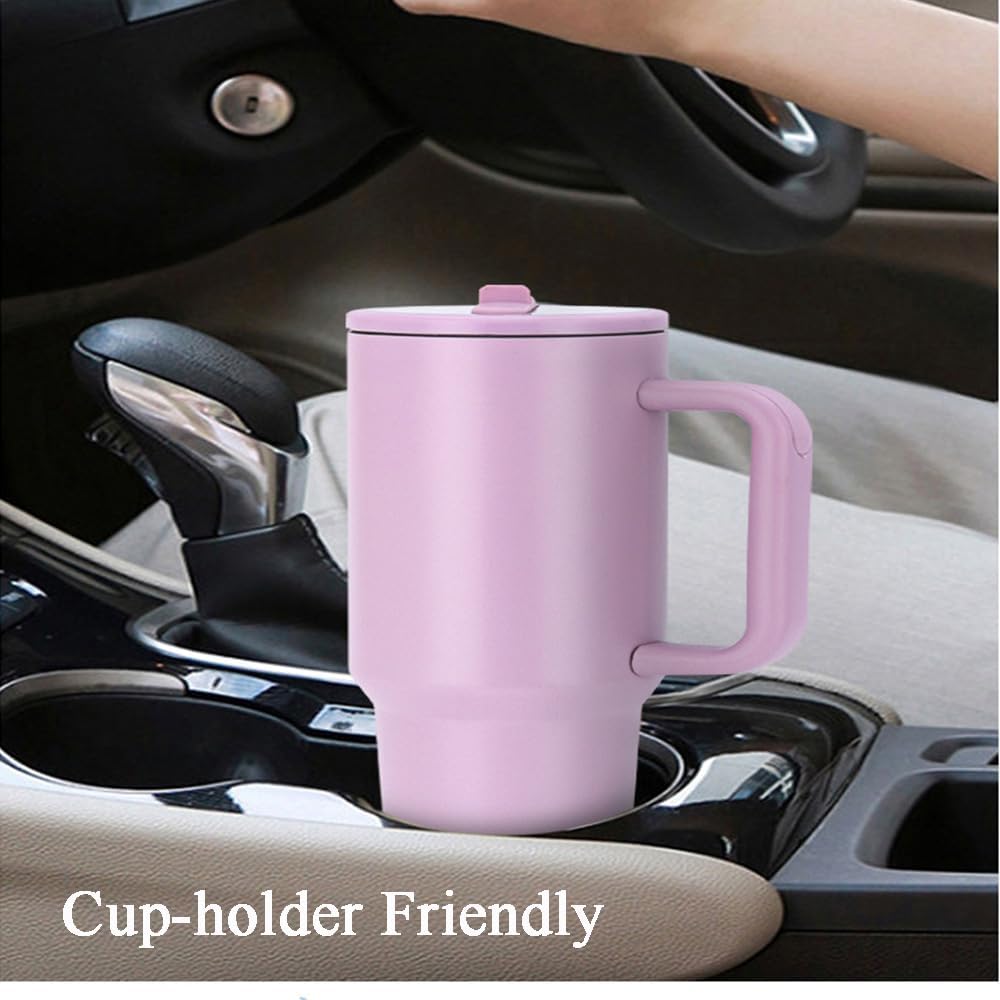 40 oz Tumbler with Handle, 100% Leakproof Insulated Tumbler with Lid and Straw, Stainless Steel Travel Mug, Water Bottle with Flip Straw, Keep Drinks Cold or Hot, Black