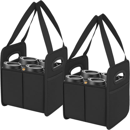 Foyego 4 Cup Drink Carrier with Handle, Reusable Insulated Drink Caddy Drink Holder for Car, Folding Portable Coffee Cup Holder Bag for Travel and Delivery