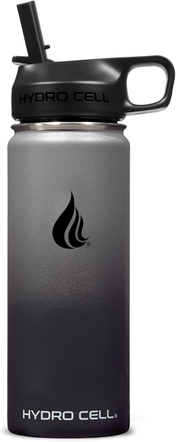 HYDRO CELL Stainless Steel Insulated Water Bottle with Straw - For Cold & Hot Drinks - Metal Vacuum Flask with Screw Cap and Modern Leakproof Sport Thermos for Adults (Neon 18oz)