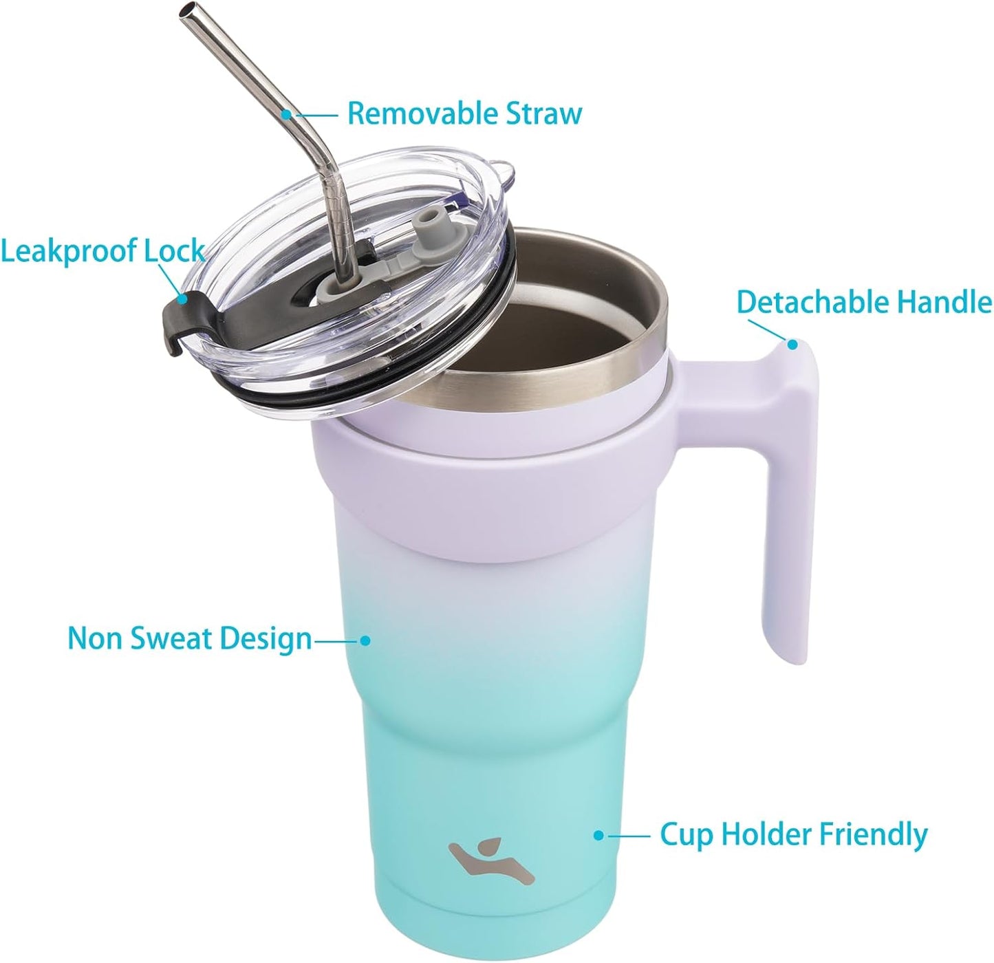 Konokyo 20 oz Tumbler with Handle and 2 Straw 2 Lid, Insulated Water Bottle Stainless Steel Vacuum Cup Reusable Travel Mug,Black