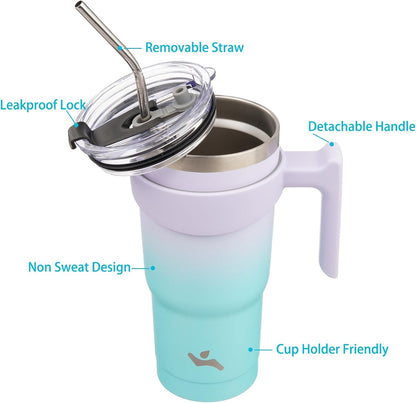 Konokyo 20 oz Tumbler with Handle and 2 Straw 2 Lid, Insulated Water Bottle Stainless Steel Vacuum Cup Reusable Travel Mug,Black