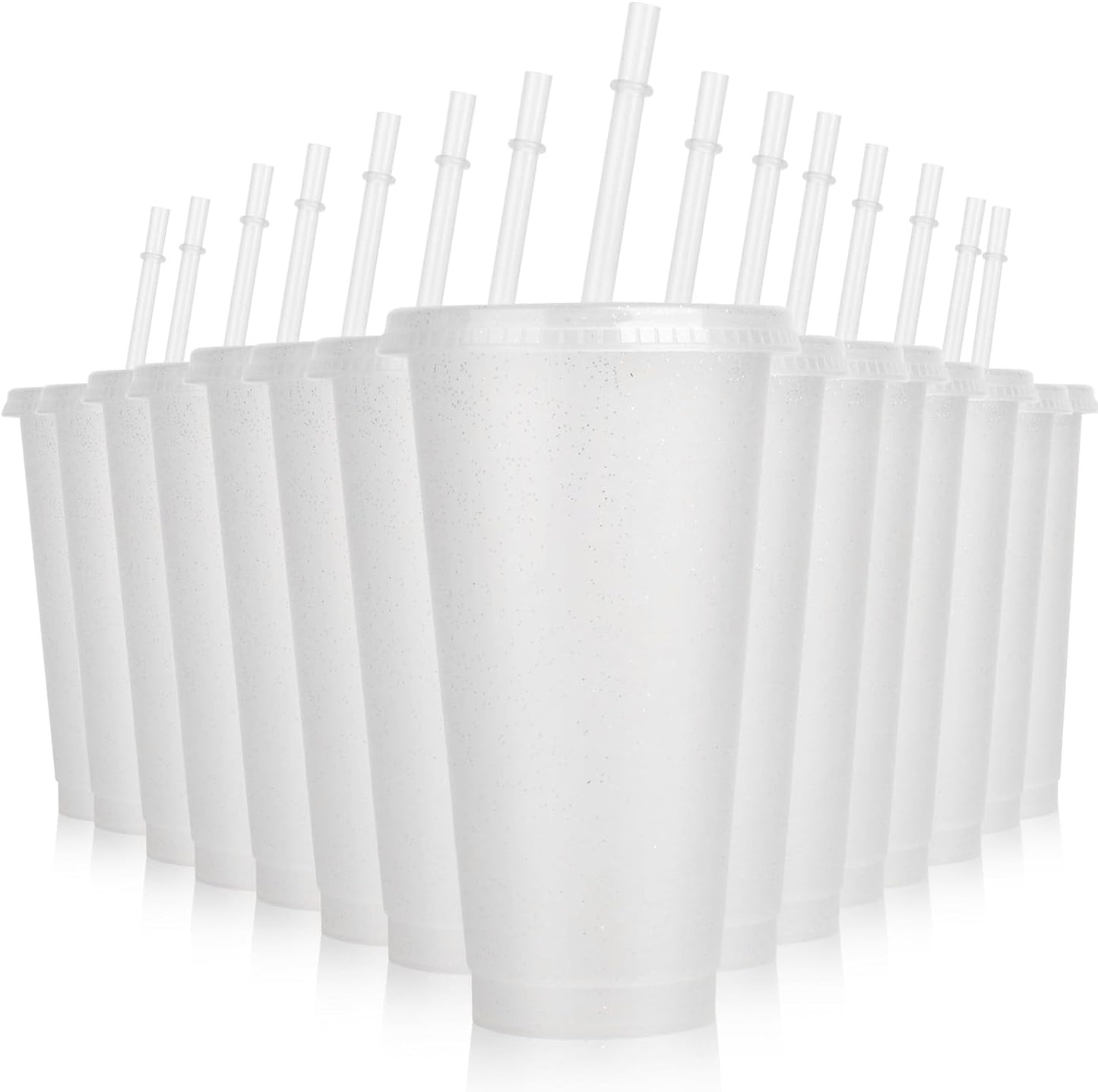 Hxezoc 16-Piece Reusable Cups with Lids and Straws, 24 oz Glitter Plastic Tumbler Iced Coffee Cups Travel Mug Cup for Smoothie Juices Beach or Bachelor Party (Black)