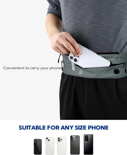WATERFLY Running Belt Fanny Pack: Runner Marathon Jogging Waist Pack Sport Workout Exercise Fitness Phone Holder Belt for Men Women Jogger Slim Waist Bag Black