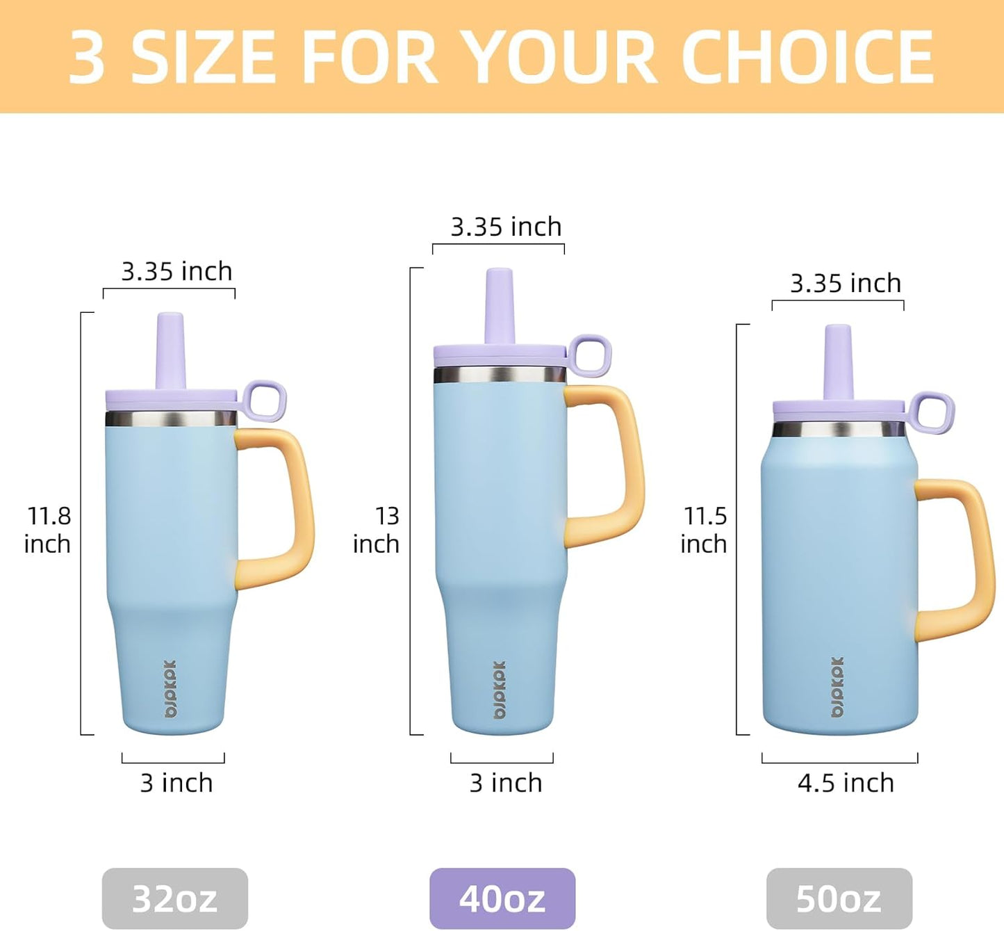 BJPKPK 50oz Insulated Tumbler with Handle Stainless Steel Travel Coffee Mug with Lid Reusable Large Water Bottle with Straw,Sky