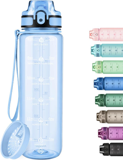 32oz Water Bottle with Time Marker, Motivational Drinking Bottle with Strap, BPA-Free Leak-Proof, Encouraging Water Bottle Time to Drink Water for Gym School Office Travel