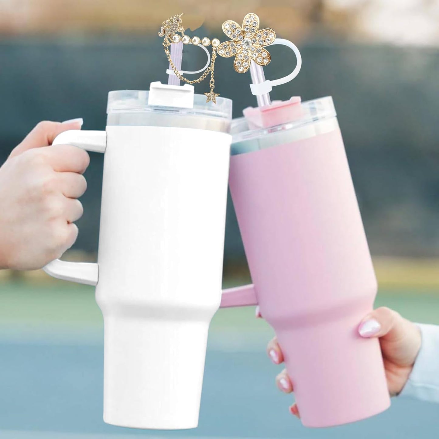 Cute Straw Cover Cap for Stanley Cup Accessories,Bling Straw Toppers for Stanley Tumbler 40&30 oz,Reusable Straws Tips Protectors Compatible with 10mm Straws