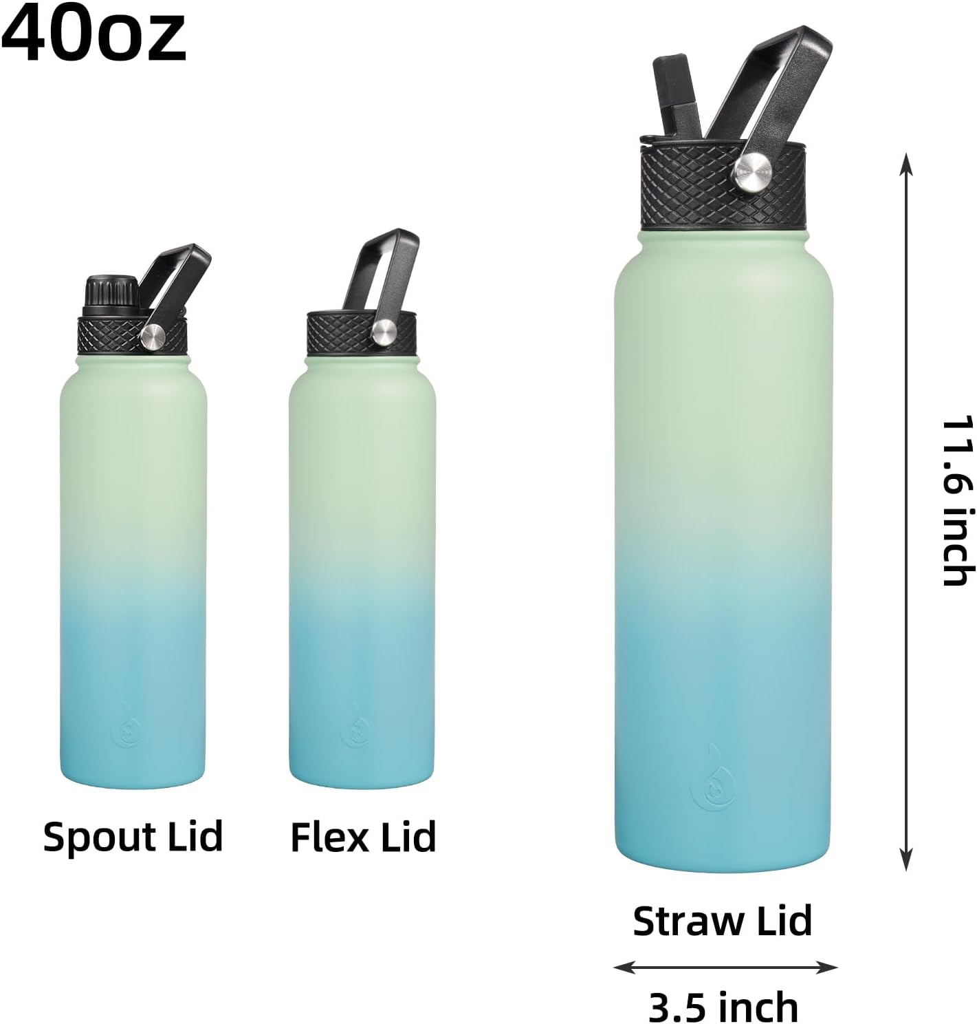 BJPKPK Insulated Water Bottles with Straw Lid, 40oz Stainless Steel Water Bottles with 3 Lids, BPA Free Leakproof Thermo, Tumblers, Cups for Sports, Gym- Midnight - Colors A