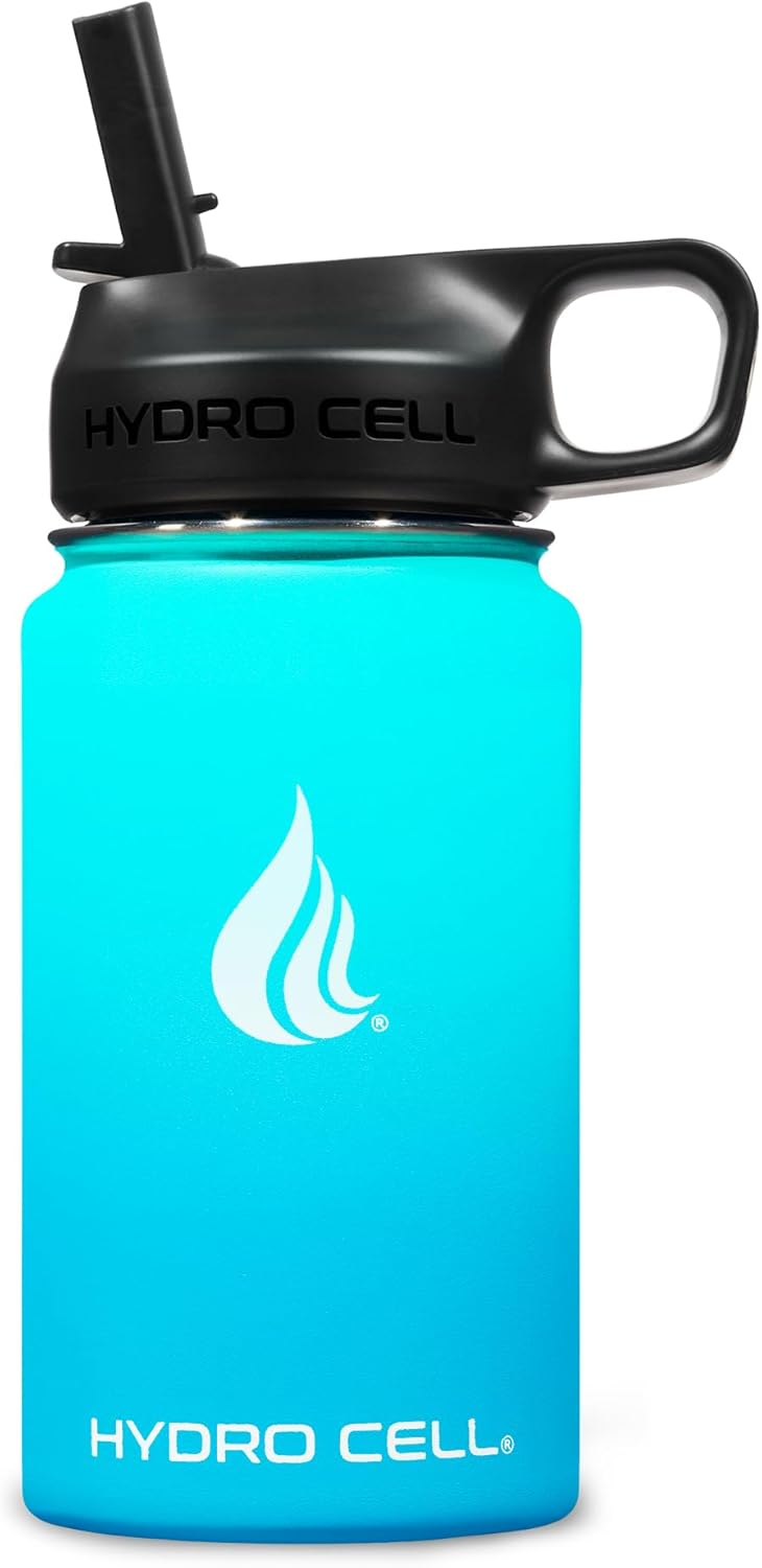 HYDRO CELL Stainless Steel Insulated Water Bottle with Straw - For Cold & Hot Drinks - Metal Vacuum Flask with Screw Cap and Modern Leakproof Sport Thermos for Adults (Neon 18oz)