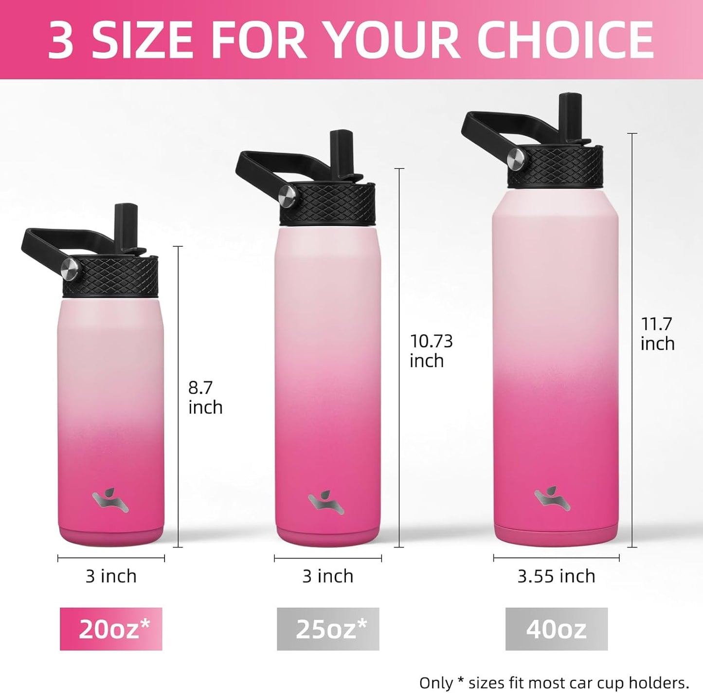 Konokyo 22oz Stainless Steel Bottles with 3 Lids Sport Insulated Water Bottle,Mint