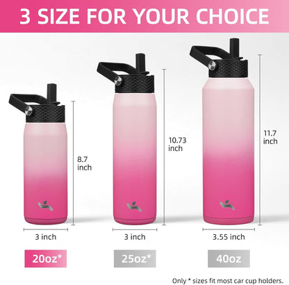 Konokyo 22oz Stainless Steel Bottles with 3 Lids Sport Insulated Water Bottle,Mint