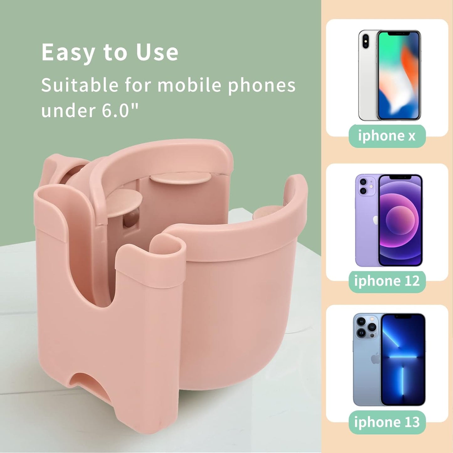Suranew Universal Stroller Cup Holder, Adjustable Drink Holder with Phone Holder for Baby Stroller, Wheelchair, Walker, Bike, Scooter, Gifts for Family Member.