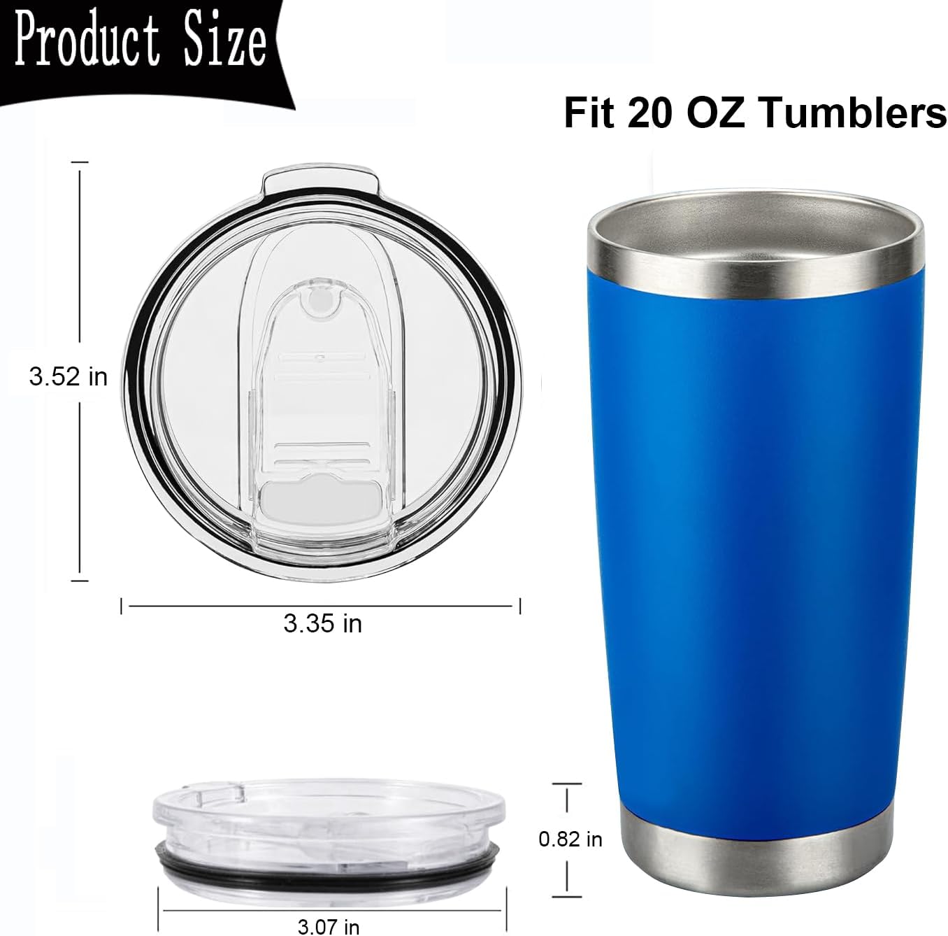 4 Pack 20 oz Tumbler Lids for YETI and More Tumblers,Cup,Travel Coffee Mug Spill Proof Splash Resistant Silicone Sliding Covers(Black)