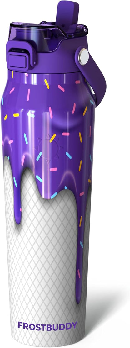 Frost Buddy 24oz Insulated Water Bottle with Straw & Chug Lid | Leak-Proof Stainless Steel | 24-Hours Cold | Sweat-Proof, Cup Holder Friendly | Ideal for Gym, Travel, Sports & Everyday Hydration - Colors A