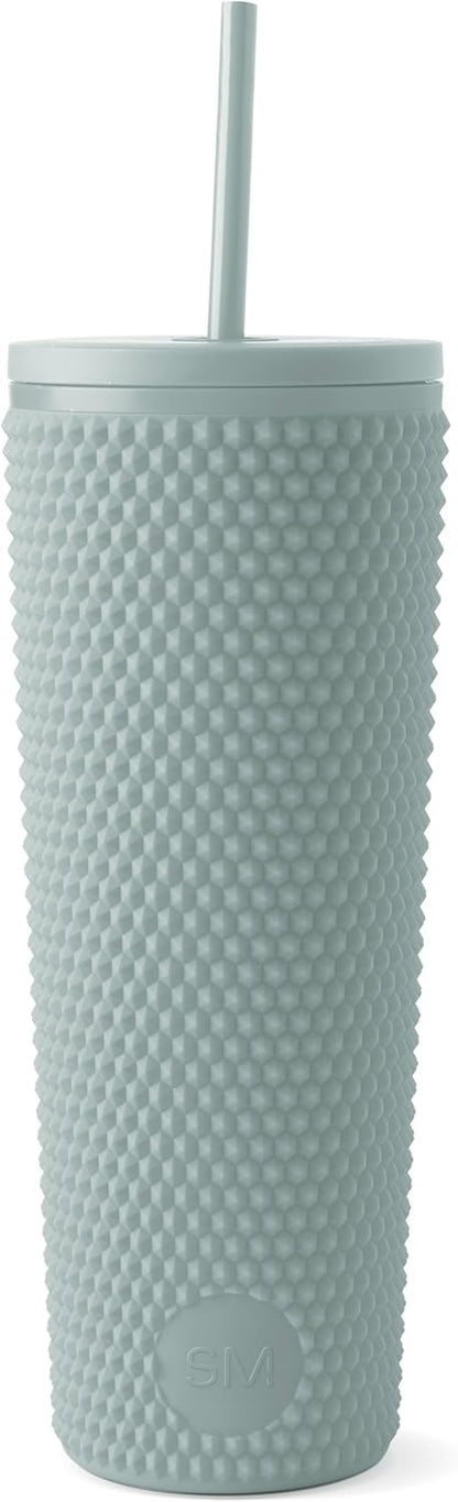 Simple Modern Plastic Matte Studded Tumbler with Lid and Straw | Reusable BPA Free Iced Coffee Cups Double Wall Smoothie Cup | Gifts for Women Men Him Her | Classic Collection | 24oz | Raspberry Vibes