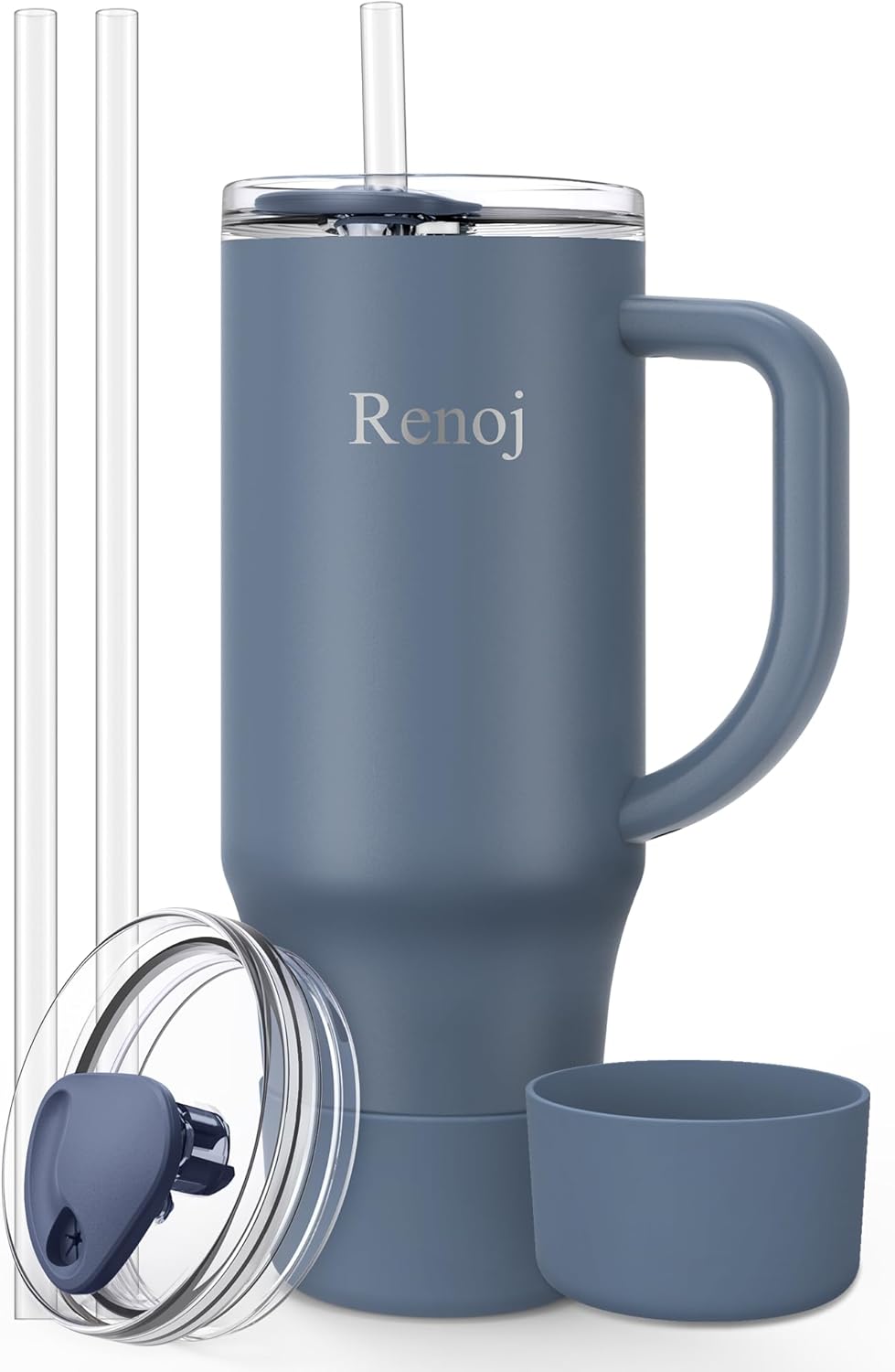 Renoj Insulated Mug 100% Leak Proof Insulated Water Bottle for Iced Coffee & Hot Drinks - Fits Car Cup Holder, Ideal Gift, 2 Straws & Silicone Boot - SnapShift Pink 32 oz