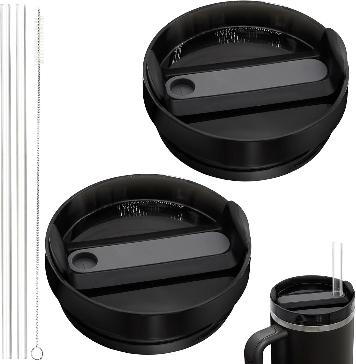 40oz Tumbler Lid Compatible for Stanley, 2 Pack Replacement Tumbler Lids Fit for Stanley Quencher 2.0 Tumbler 40 OZ, with Straws and Cleaning Brush (Orchid)