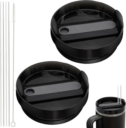 40oz Tumbler Lid Compatible for Stanley, 2 Pack Replacement Tumbler Lids Fit for Stanley Quencher 2.0 Tumbler 40 OZ, with Straws and Cleaning Brush (Orchid)
