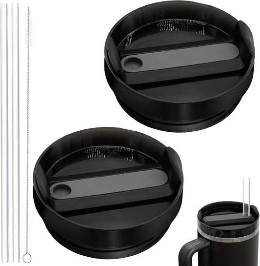 40oz Tumbler Lid Compatible for Stanley, 2 Pack Replacement Tumbler Lids Fit for Stanley Quencher 2.0 Tumbler 40 OZ, with Straws and Cleaning Brush (Orchid)