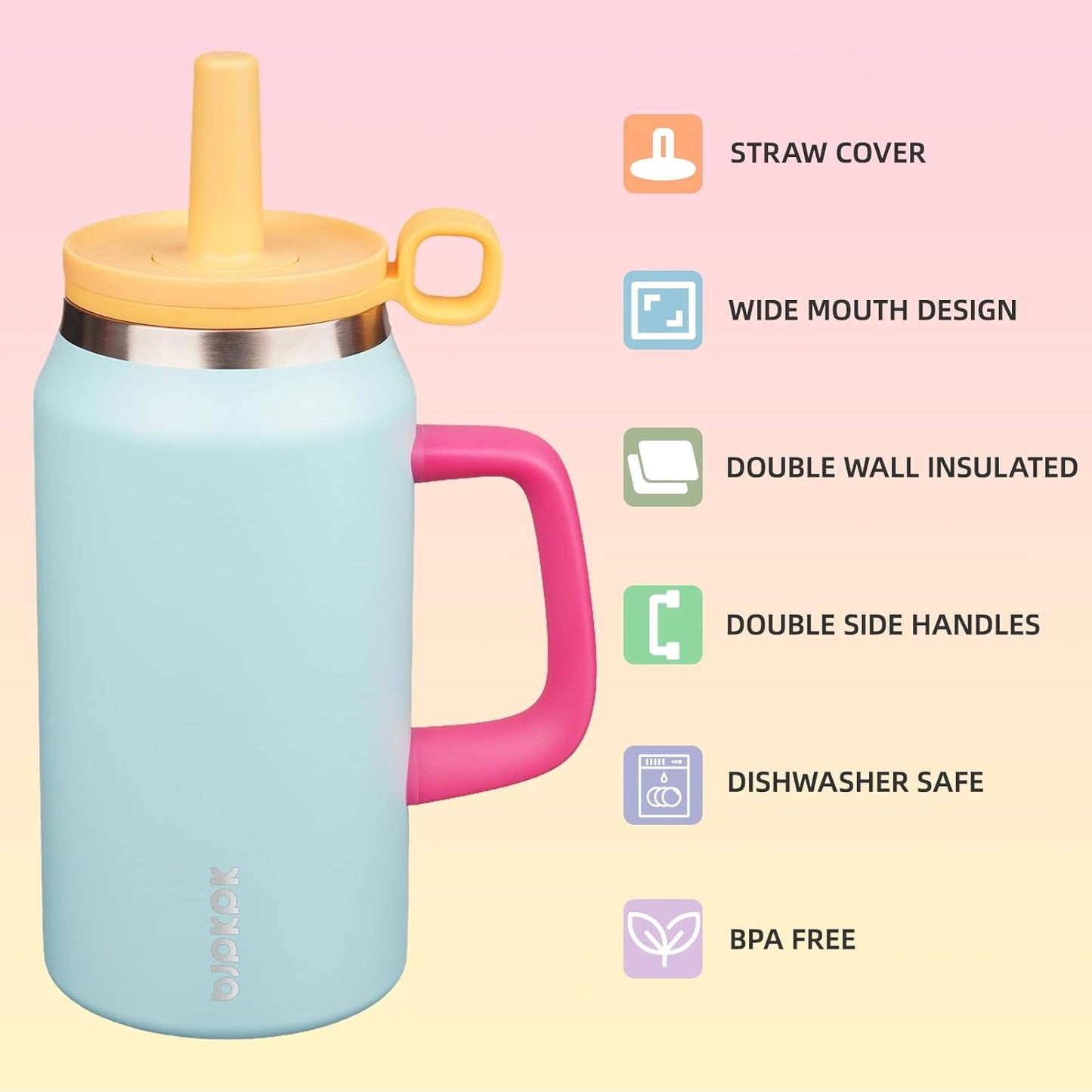 BJPKPK 50oz Insulated Tumbler with Handle Stainless Steel Travel Coffee Mug with Lid Reusable Large Water Bottle with Straw,Sky