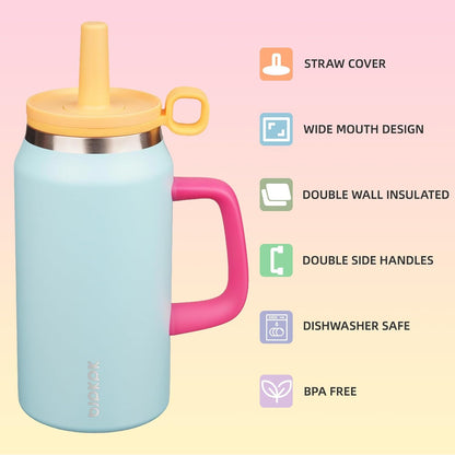 BJPKPK 50oz Insulated Tumbler with Handle Stainless Steel Travel Coffee Mug with Lid Reusable Large Water Bottle with Straw,Sky