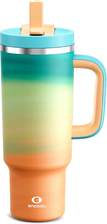 40 oz Tumbler with Handle and Straw: Stainless Steel Insulated Tumbler Keeps Cold for 24 Hours, Leakproof Travel Cup Fits in Cup Holder and BPA-Free, Cotton Candy