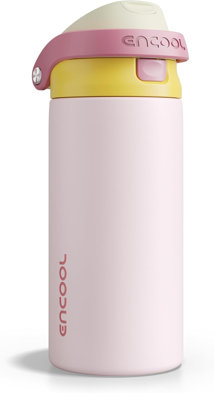 ENCOOL Leakproof Insulated Water Bottle with Straw Dual-Sip Water Bottle Bag-Safe Design for Work, Commute & Gym – Keeps Drinks Cold All Day, 24 oz, Lemonade Pink - Colors B