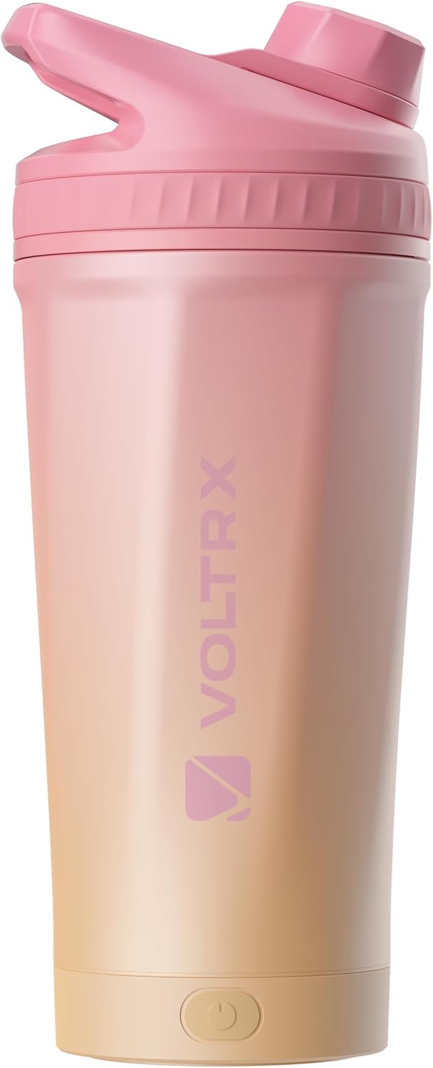 VOLTRX ChillMix Shaker Bottle Insulated Stainless Steel - USB C Rechargeable Electric Protein Shake Mixer, Shaker Cups for Protein Shakes and Meal Replacement, Chrome Steel, 16 oz