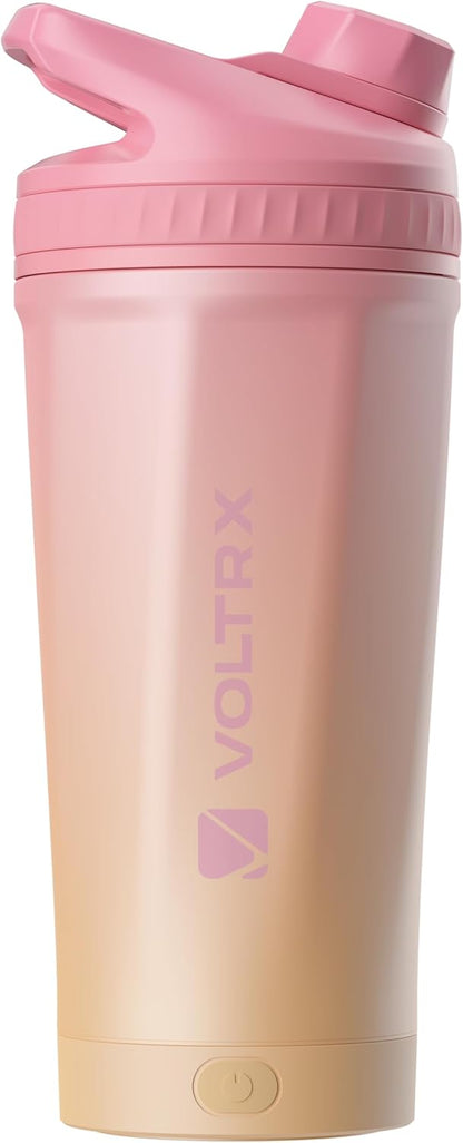 VOLTRX ChillMix Shaker Bottle Insulated Stainless Steel - USB C Rechargeable Electric Protein Shake Mixer, Shaker Cups for Protein Shakes and Meal Replacement, Chrome Steel, 16 oz