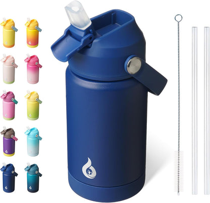 BJPKPK Insulated Water Bottle with Straw Lid, 18oz Thermo Water Bottles with Soft Nozzle, Flex Handle & Non-slip Boot, BPA Free Leak Proof Stainless Steel Metal Thermo, Tumblers, Cups,Sea Salt