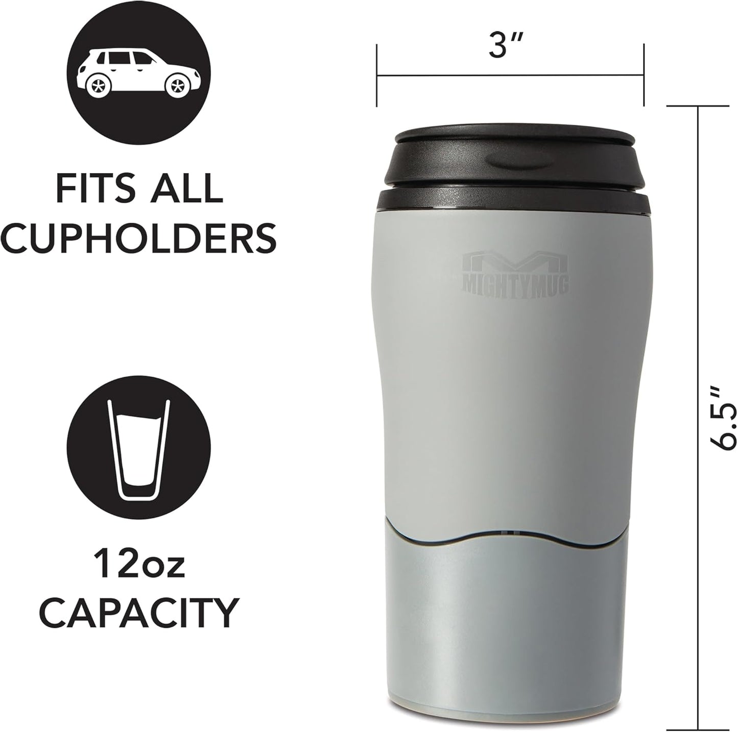 Mighty Mug Plastic Travel Mug, No Spill Double Wall Tumbler, Cold/Hot, Cup-Holder Friendly, Dishwasher Safe, (Cream, 12oz)