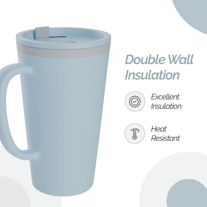 Copco Cone Desk Mug, 16 oz - Double Wall Insulated Coffee Mug with Twist-Off Lid, Handle & Slide Tab - Travel-Friendly Cup for Hot or Cold Drinks, BPA-Free, Microwave & Dishwasher Safe (Brown)