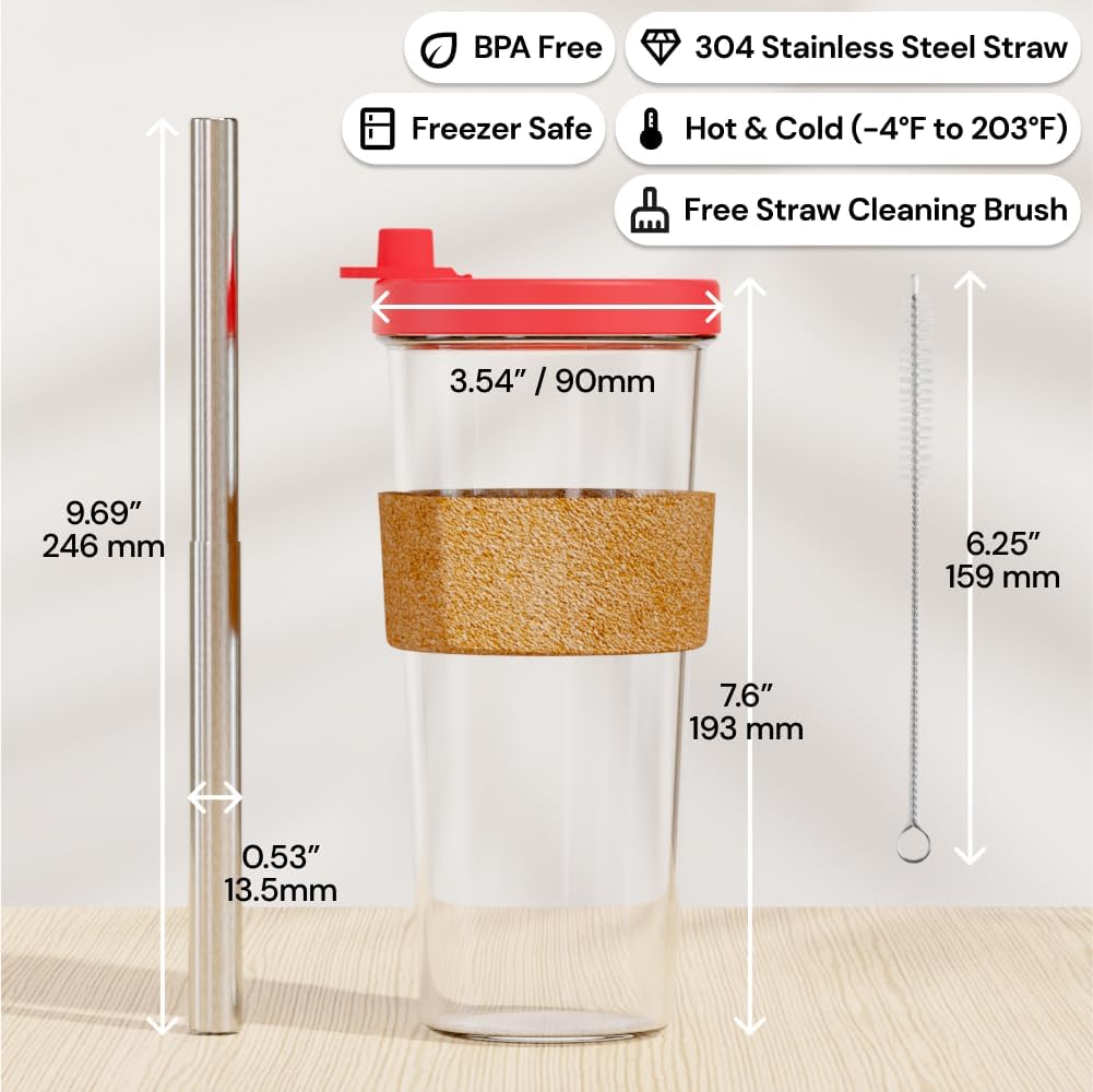 Dodoko Sage Green 24 oz Reusable Boba Cup and Straw Bubble Tea Cup with Wide Lid and Straw