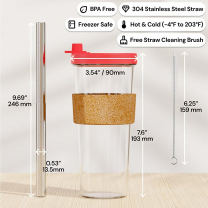 Dodoko Sage Green 24 oz Reusable Boba Cup and Straw Bubble Tea Cup with Wide Lid and Straw