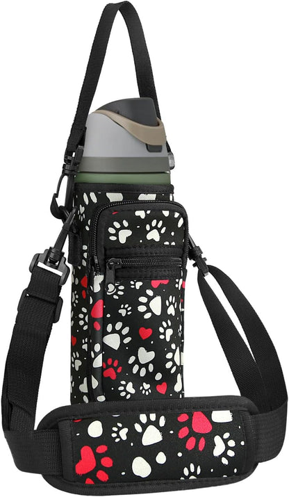 Neoprene Water Bottle Holder Bag with Cell Phone Pocket Compatible with Owala FreeSip 24 oz，Water Bottle Carrying Bag ，with Adjustable Shoulder Strap,for 24oz Stainless Steel Water Bottle