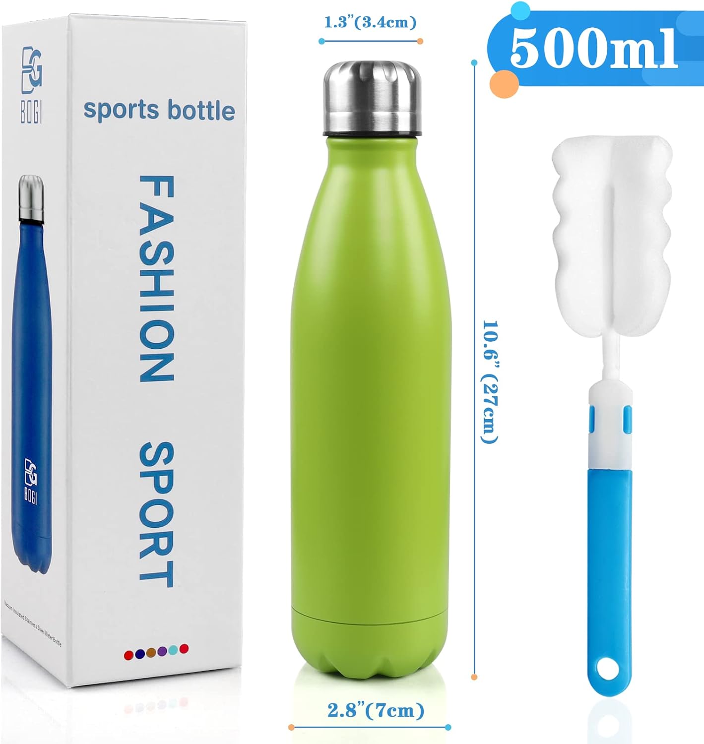 BOGI 17oz Insulated Water Bottle Double Wall Vacuum Stainless Steel Water Bottles, Leak Proof Metal Sports Water Bottle Keeps Drink Hot and Cold - Perfect for Outdoor Sports Camping Biking (Purple)