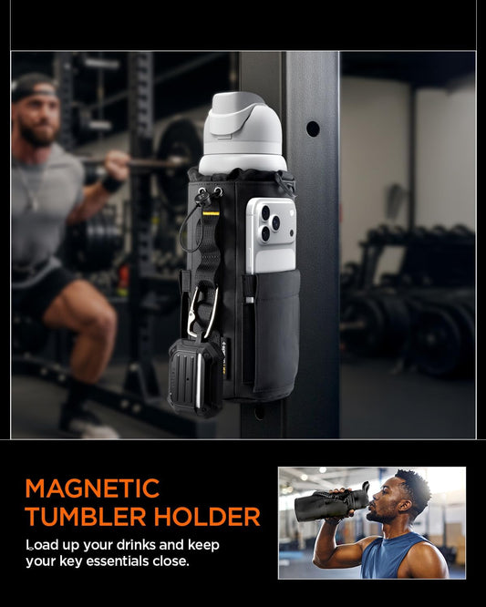 Spigen Life Magnetic Gym Bag for Men Tumbler Carrier Holder Bag for 20oz–40oz Water Bottles w/Molle System, Phone Pocket, Drawstring/Cord Lock, D-Ring Strap, Waterproof