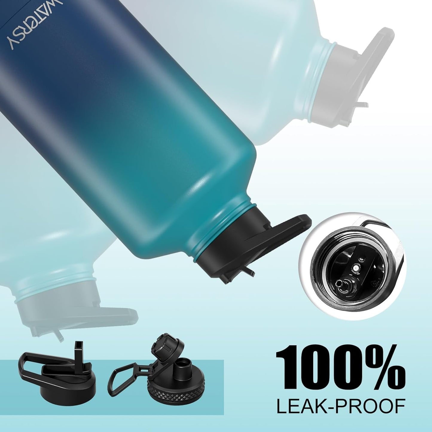 40oz Insulated Water Bottle (Cold for 48 Hrs),BPA Free&Leak Proof,Stainless Steel Water Flask,Water Jug with Straw Spout Lids for Gym,Hiking,Travel,Black Blue