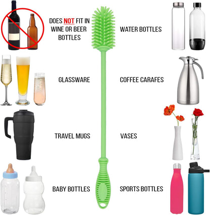 Kitchiny Silicone Bottle Brush with 2 Straw Cleaners - 12.5” Water Bottle Cleaner Brush for Yeti, Hydro Flask, Owala, Stanley, Baby Bottles, Glassware, Vases & Narrow Neck Containers - Orange