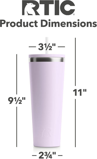 RTIC 20oz Everyday Tumbler Insulated Stainless Steel Portable Travel Coffee Cup with Straw, Ceramic Lining, Spill-Resistant Lid, BPA-Free, Hot and Cold Drink, Beach