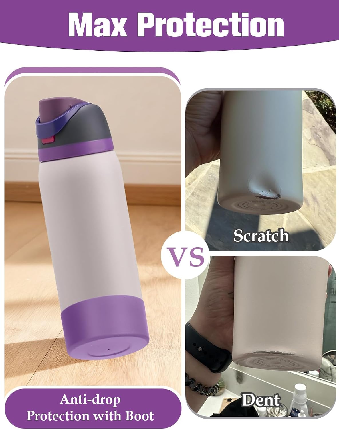 Mity rain 2PCS Silicone Boot for Owala Water Bottle 24 oz 32 oz, Anti-Slip Protective Sleeve Bottom Bumper Protector for FreeSip Stainless Steel Water Bottles Accessories