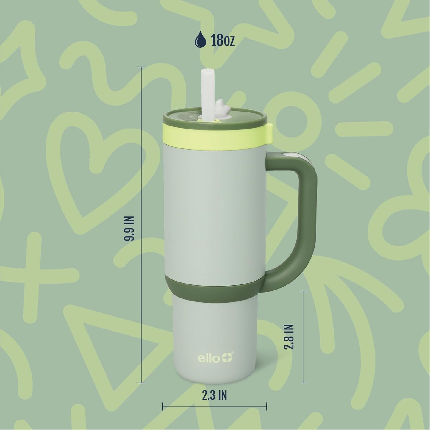 Ello Oasis 18oz Kids Tumbler with Handle & Retracting Straw, 100% Leakproof Reusable Insulated Stainless Steel Cup, Gifts for Teens Girls Boys, Keeps cold for 18 Hours, Cup Holder Friendly, Glacier