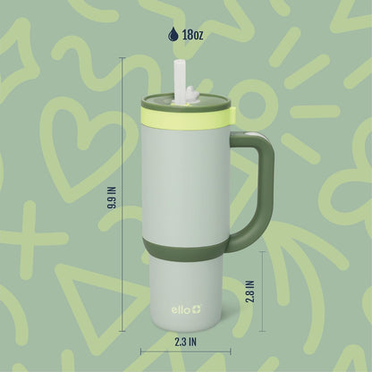 Ello Oasis 18oz Kids Tumbler with Handle & Retracting Straw, 100% Leakproof Reusable Insulated Stainless Steel Cup, Gifts for Teens Girls Boys, Keeps cold for 18 Hours, Cup Holder Friendly, Glacier