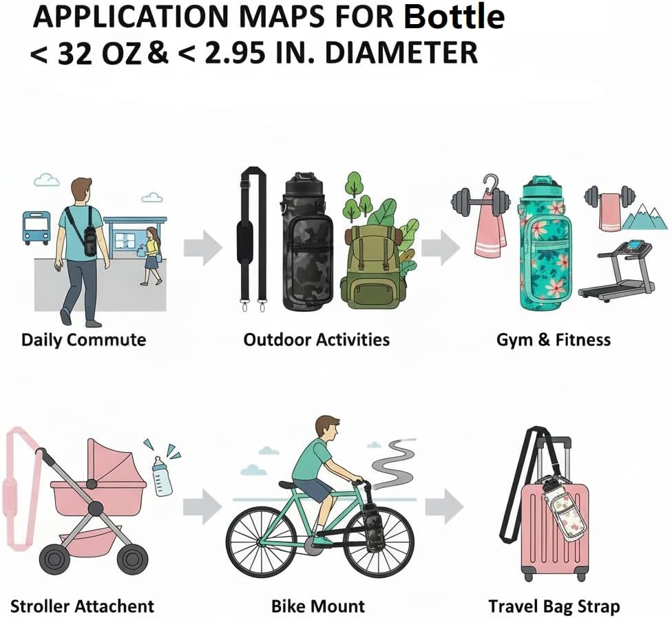 Water Bottle Holder with Strap, Insulated Crossbody Sling Bag, Carrier with Phone Pocket for Walking Hiking Camping Fishing