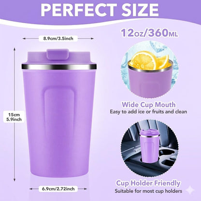 Volhoply 12 oz Double Wall Insulated Vacuum Travel Coffee Mugs with Flip Lid Bulk 2 Pack,Reusable Stainless Steel Leak Proof Coffee Cup,Portable Cafe Thermal Tumbler for Hot & Cold Drinks(Mix,2 Set)
