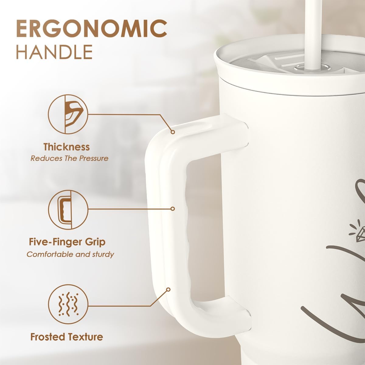 Floral Tumbler with Handle 40oz, Stainless Steel Insulated Tumblers Coffee Travel Mug Cup with Straw, Flower Coffee Cup Gifts for Women Girls, Gift for Her on Christmas Birthday Mothers Day