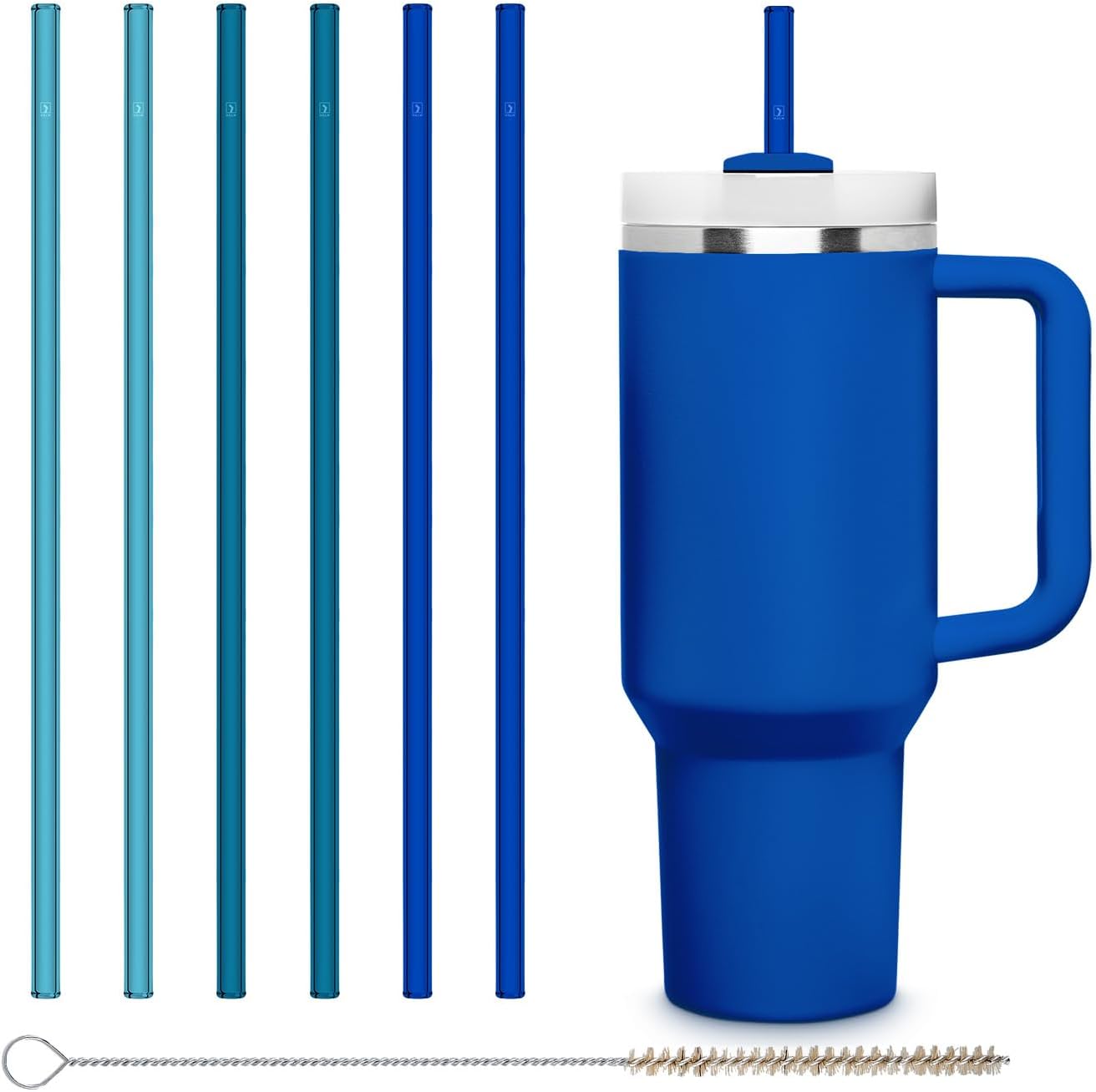 Halm Glass Straws - 6 Long 12 inch Bent Stanley Cup Replacement Drinking Straws + Plastic-Free Cleaning Brush - Perfect for Bottles & Quencher - Made in Germany - Dishwasher Safe - Eco-Friendly