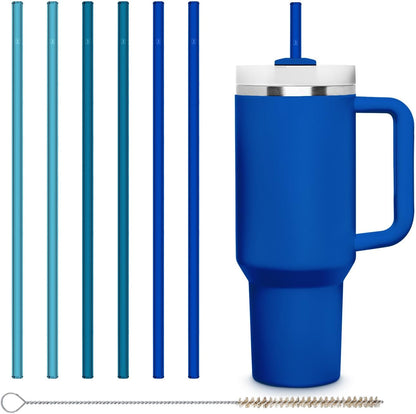 Halm Glass Straws - 6 Long 12 inch Bent Stanley Cup Replacement Drinking Straws + Plastic-Free Cleaning Brush - Perfect for Bottles & Quencher - Made in Germany - Dishwasher Safe - Eco-Friendly