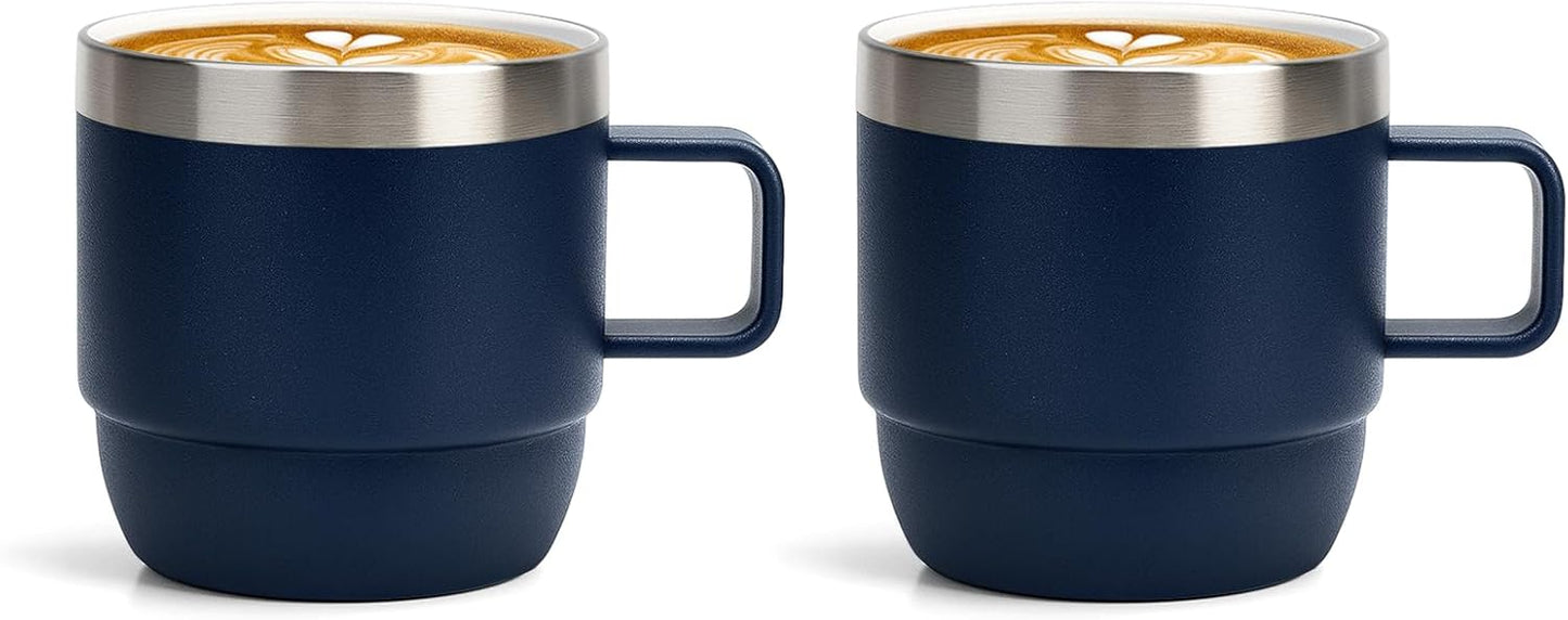 Zenbo 8 oz Stackable Espresso/Coffee Cups with Magnetic Lid, Ceramic-Lined 18/8 Stainless Steel Mini Tumblers, Double-Wall Vacuum Insulated & Dishwasher Safe for Travel & Office (Sage Green-2 Pack)