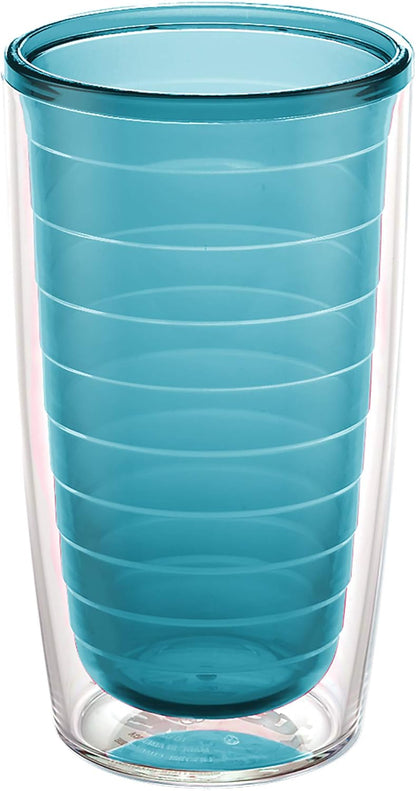 Tervis Clear & Colorful Tabletop Made in USA Double Walled Insulated Tumbler Travel Cup Keeps Drinks Cold & Hot, 16oz Mug, Clear