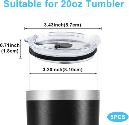 HINZIC 5 Pack Replacement Lids for 20 oz Tumbler,Travel Spill Proof Resistant Cup Lids Covers with Slider Switch fit Coffee Cups and More, Straw Friendly,Black